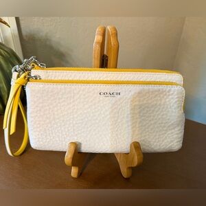 Coach Dual-Zip White and Yellow Wristlet